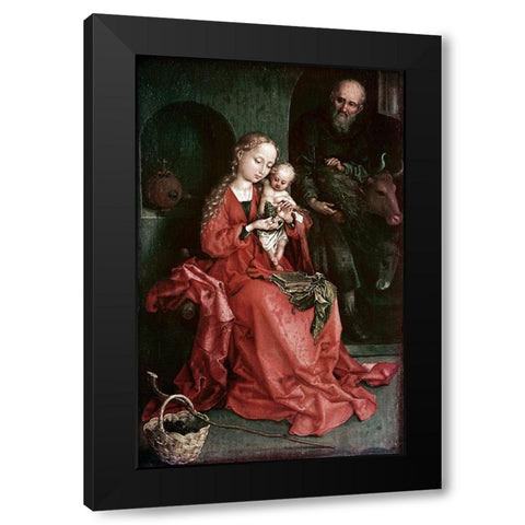 The Holy Family Black Modern Wood Framed Art Print with Double Matting by Schongauer, Martin