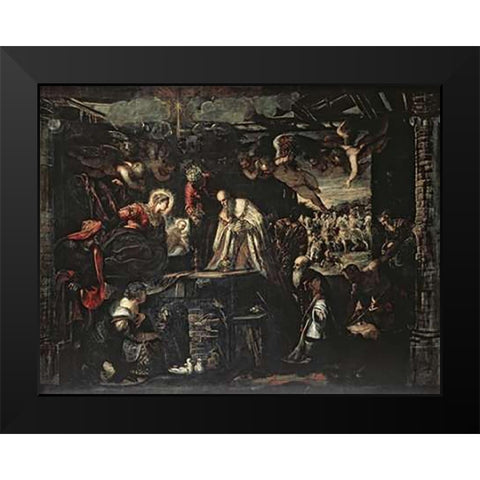 Adoration of the Magi Black Modern Wood Framed Art Print by Tintoretto, Jacopo