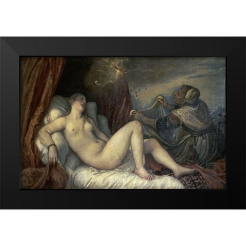 Danae Black Modern Wood Framed Art Print by Titian