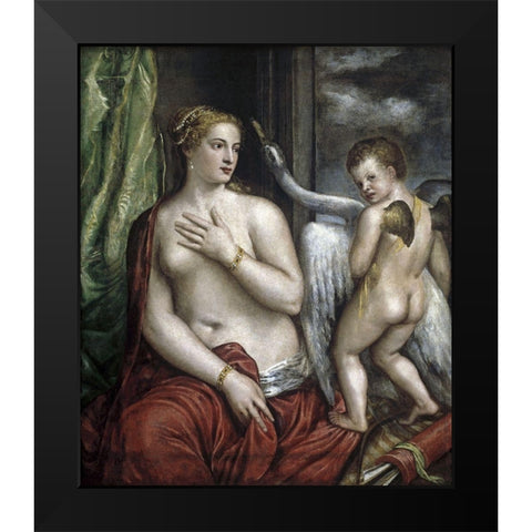 Leda and the Swan Black Modern Wood Framed Art Print by Titian