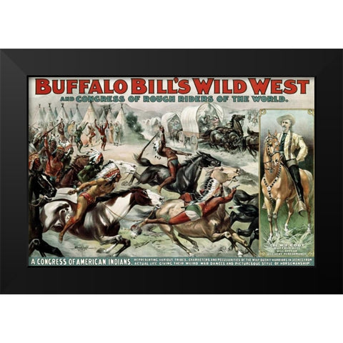 Buffalo Bills Wild West - Poster Black Modern Wood Framed Art Print by Unknown