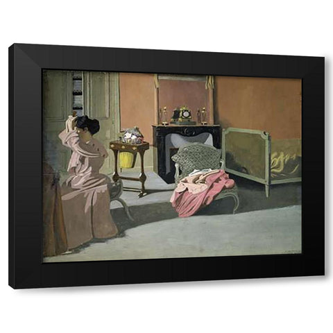 Lady Doing Her Hair Black Modern Wood Framed Art Print by Vallotton, Felix