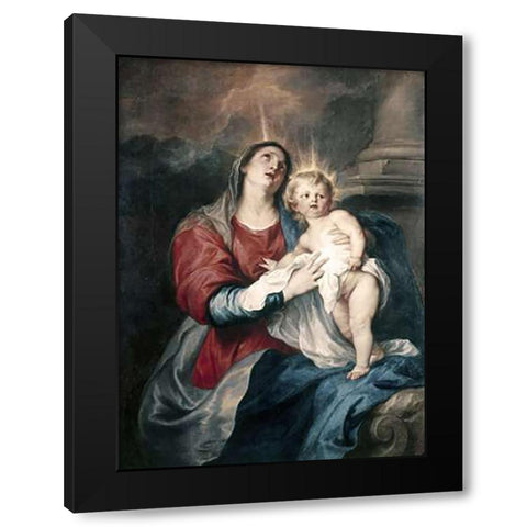 Virgin and Child Black Modern Wood Framed Art Print with Double Matting by Van Dyck, Anthony