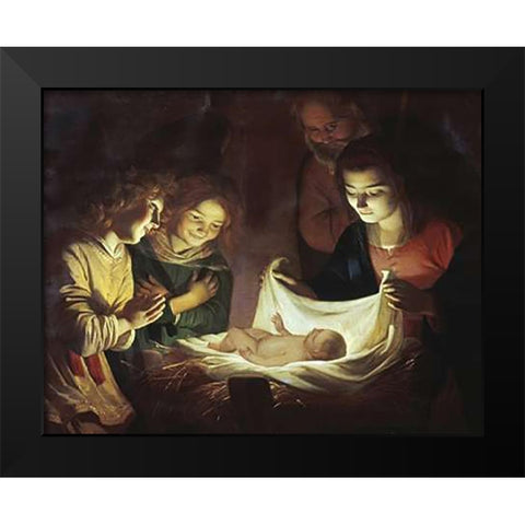 The Adoration Black Modern Wood Framed Art Print by Van Honthorst, Gerrit