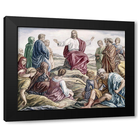 Sermon on the Mount Black Modern Wood Framed Art Print with Double Matting by Von Carolsfeld, Julius Schnorr