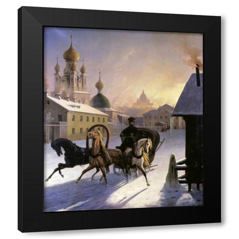 Troika on St. Petersburg Street Black Modern Wood Framed Art Print with Double Matting by Von Hampein, Carl