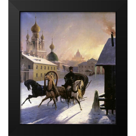 Troika on St. Petersburg Street Black Modern Wood Framed Art Print by Von Hampein, Carl