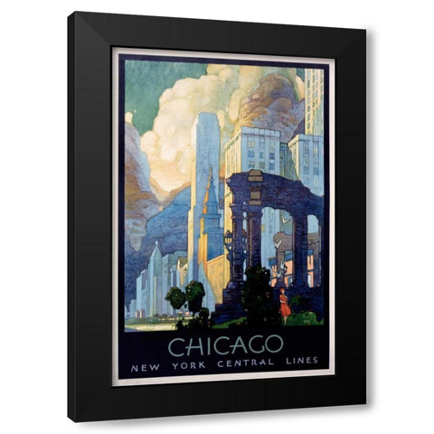 New York Central Lines / Chicago Black Modern Wood Framed Art Print by Ragan, Leslie