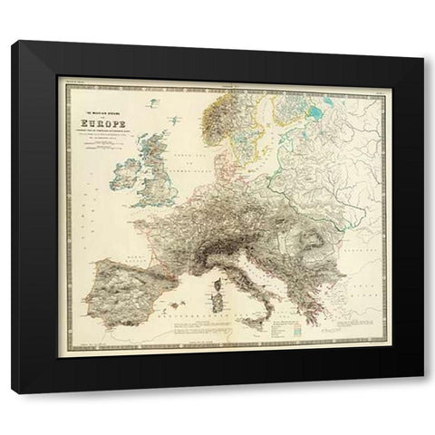 Mountains of Europe, 1854 Black Modern Wood Framed Art Print with Double Matting by Johnston, Alexander Keith