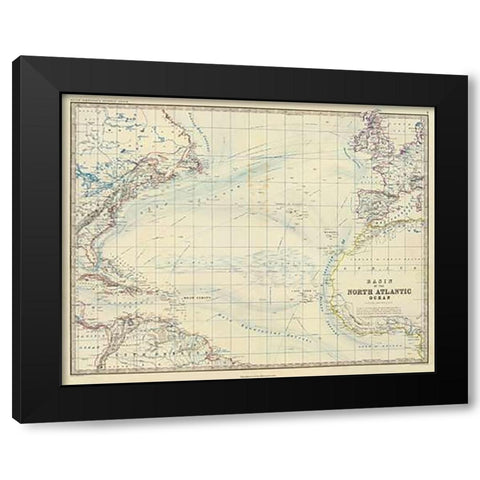 North Atlantic Ocean, 1861 Black Modern Wood Framed Art Print by Johnston, Alexander Keith