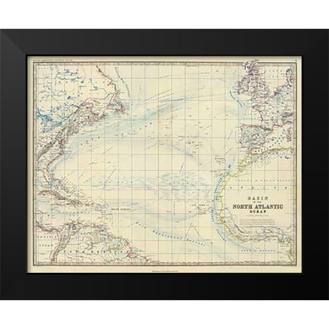 North Atlantic Ocean, 1861 Black Modern Wood Framed Art Print by Johnston, Alexander Keith