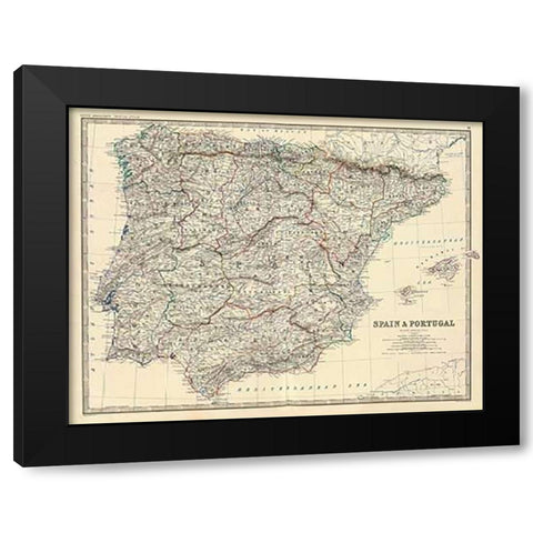 Spain, Portugal, 1861 Black Modern Wood Framed Art Print by Johnston, Alexander Keith