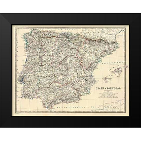 Spain, Portugal, 1861 Black Modern Wood Framed Art Print by Johnston, Alexander Keith
