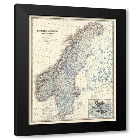 Sweden, Norway, 1861 Black Modern Wood Framed Art Print with Double Matting by Johnston, Alexander Keith