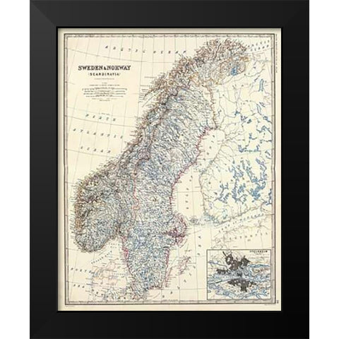 Sweden, Norway, 1861 Black Modern Wood Framed Art Print by Johnston, Alexander Keith