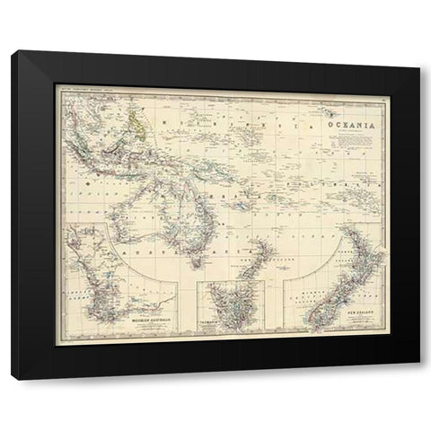 Oceania, 1861 Black Modern Wood Framed Art Print by Johnston, Alexander Keith