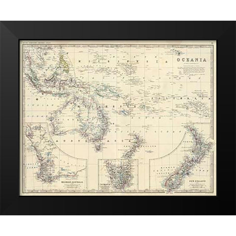 Oceania, 1861 Black Modern Wood Framed Art Print by Johnston, Alexander Keith