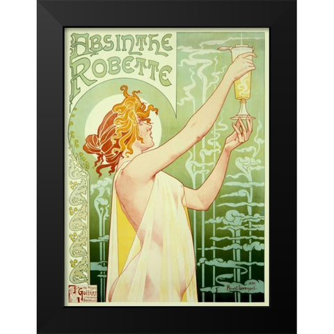 Absinthe Robette Black Modern Wood Framed Art Print by Livemont, Privat