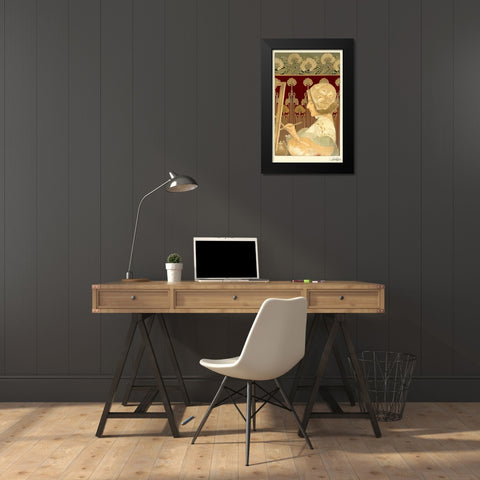 Woman Painting Black Modern Wood Framed Art Print by Livemont, Privat