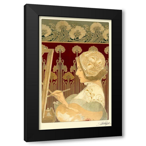 Woman Painting Black Modern Wood Framed Art Print with Double Matting by Livemont, Privat