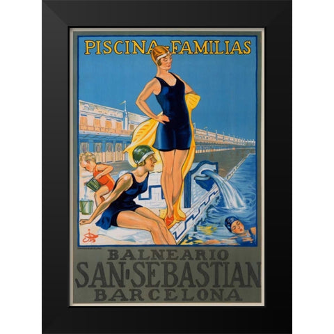 San Sebastian/Piscina Familias, Barcelona Black Modern Wood Framed Art Print by Unknown