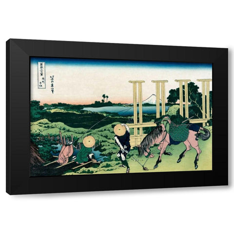 Senju in Musashi Province, 1830 Black Modern Wood Framed Art Print with Double Matting by Hokusai