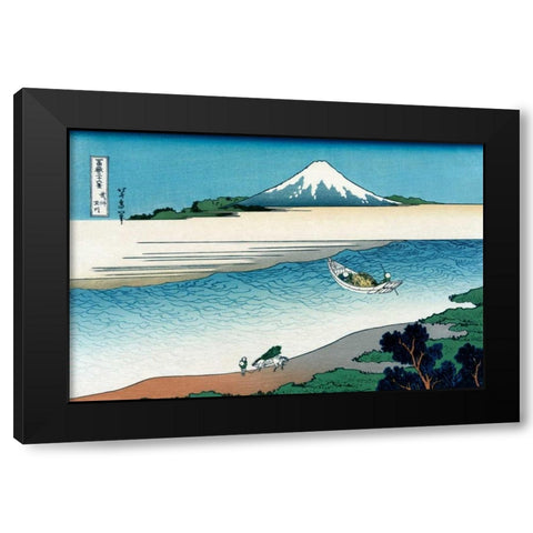 Tama River in Musashi Province, 1830 Black Modern Wood Framed Art Print with Double Matting by Hokusai