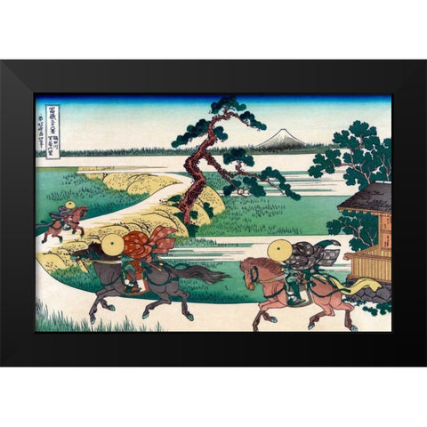 Village of Sekiya at Sumida River, 1830 Black Modern Wood Framed Art Print by Hokusai