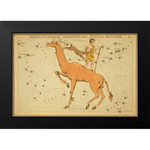 Camelopardalis, Tarandus and Custos Messium, 1825 Black Modern Wood Framed Art Print by Aspin, Jehoshaphat