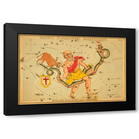 Taurus Poniatowski, Serpentarius, Scutum Sobiesky, and Serpens, 1825 Black Modern Wood Framed Art Print by Aspin, Jehoshaphat