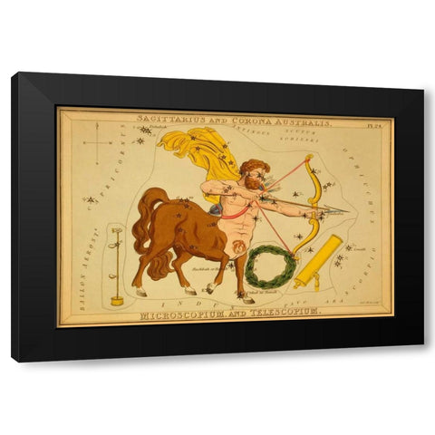 Sagittarius and Corona Australis, Microscopium, and Telescopium, 1825 Black Modern Wood Framed Art Print by Aspin, Jehoshaphat