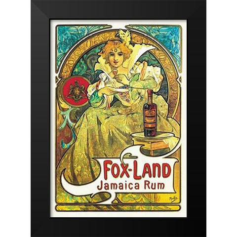 Fox-Land Jamaica Maps, 1897 Black Modern Wood Framed Art Print by Mucha, Alphonse