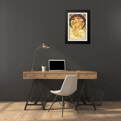 Dance (Golden), 1898 Black Modern Wood Framed Art Print by Mucha, Alphonse