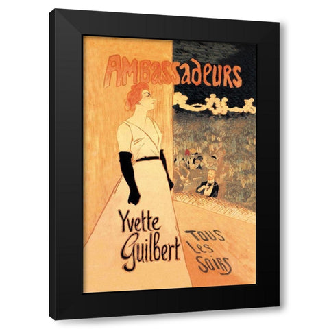 Ambassadeurs: Yvette Guilbert, Tous les Soirs, 1894 Black Modern Wood Framed Art Print with Double Matting by Steinlen, Theophile Alexandre