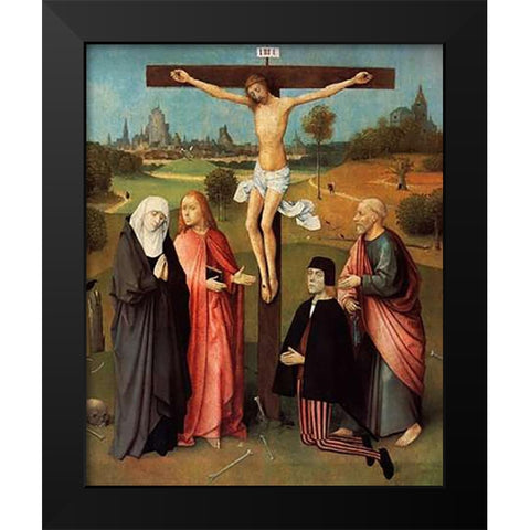 Calvary With Donor Black Modern Wood Framed Art Print by Bosch, Hieronymus