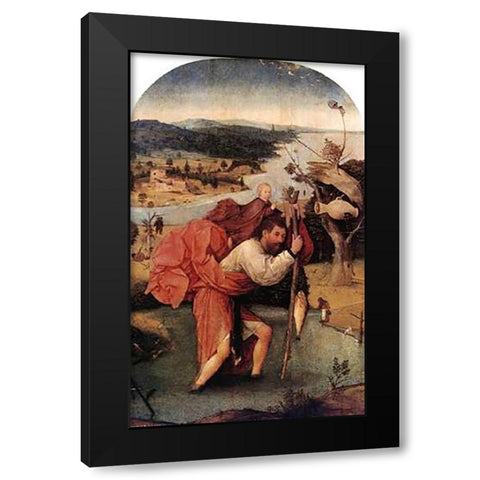 St Museumistopher Carrying The Museumist Child Black Modern Wood Framed Art Print with Double Matting by Bosch, Hieronymus
