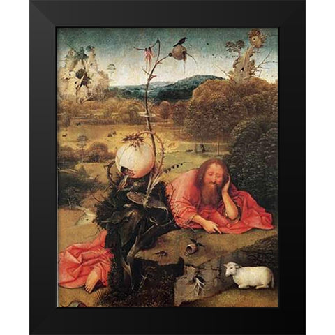 St John The Baptist In The Wilderness Black Modern Wood Framed Art Print by Bosch, Hieronymus