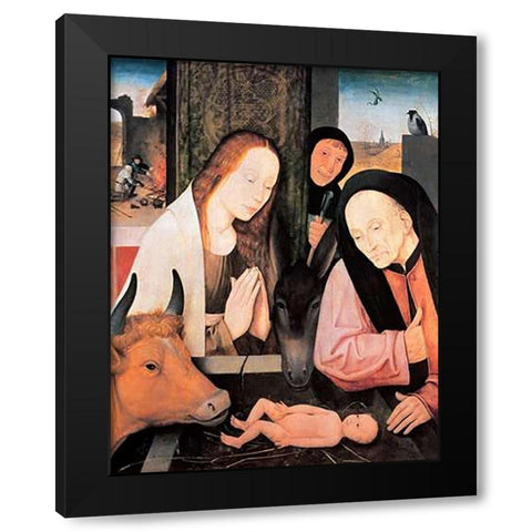 The Nativity Black Modern Wood Framed Art Print with Double Matting by Bosch, Hieronymus