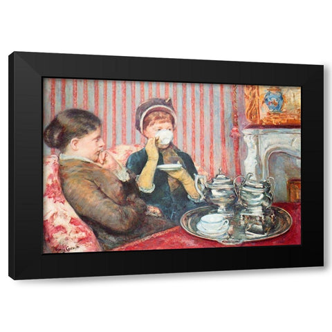 A Cup Of Tea 1880 Black Modern Wood Framed Art Print with Double Matting by Cassatt, Mary