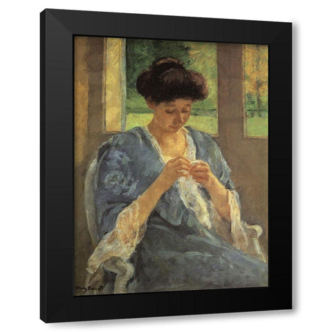 Augusta Sewing Before A Window 1910 Black Modern Wood Framed Art Print with Double Matting by Cassatt, Mary