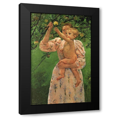 Baby Reaching For An Apple 1893 Black Modern Wood Framed Art Print with Double Matting by Cassatt, Mary