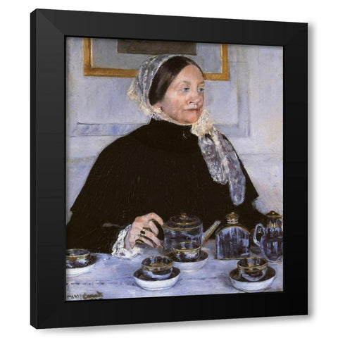 Lady At The Tea Table 1883 Black Modern Wood Framed Art Print with Double Matting by Cassatt, Mary