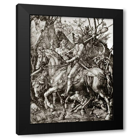 Knight Death And The Devil Black Modern Wood Framed Art Print with Double Matting by Durer, Albrecht