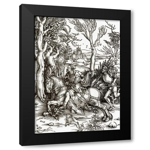 The Knight And The Landsknecht Black Modern Wood Framed Art Print with Double Matting by Durer, Albrecht