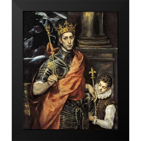 Saint Louis King Of France With A Page Black Modern Wood Framed Art Print by El Greco
