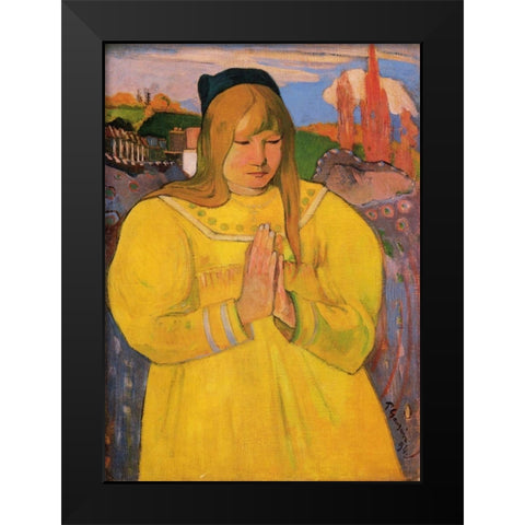 Breton Woman In Prayer Black Modern Wood Framed Art Print by Gauguin, Paul