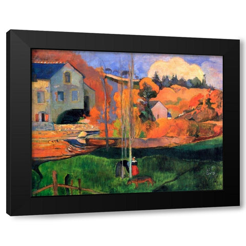 Britany Landscape Black Modern Wood Framed Art Print with Double Matting by Gauguin, Paul