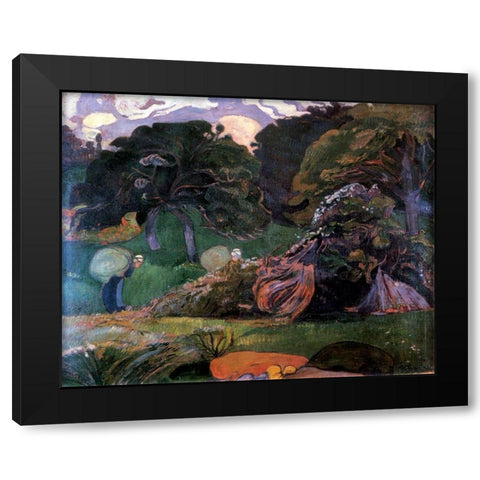 Brittany Landscape Black Modern Wood Framed Art Print with Double Matting by Gauguin, Paul