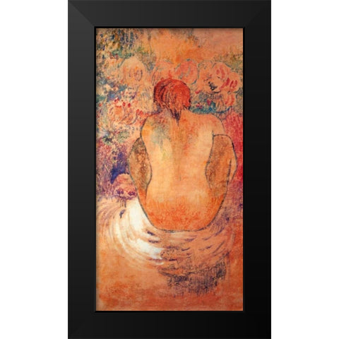 Crouching Marquesain Woman Seen From The Back Black Modern Wood Framed Art Print by Gauguin, Paul