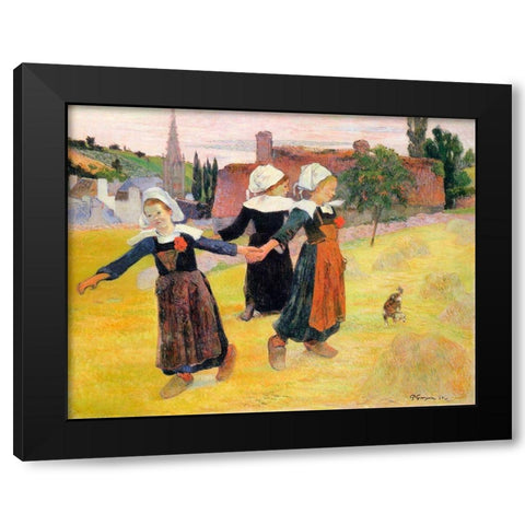 Dancing A Round In The Haystacks Black Modern Wood Framed Art Print with Double Matting by Gauguin, Paul